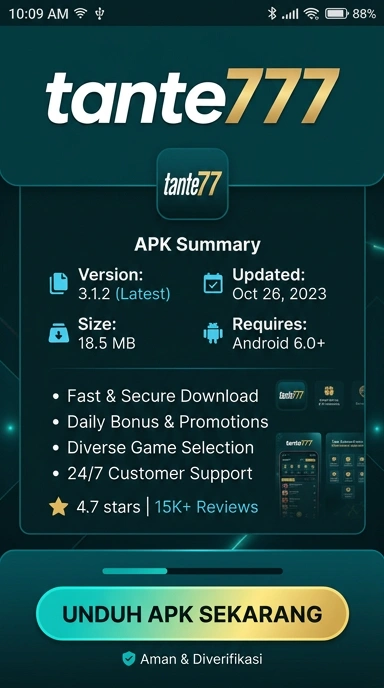 Tampilan halaman APK tante777