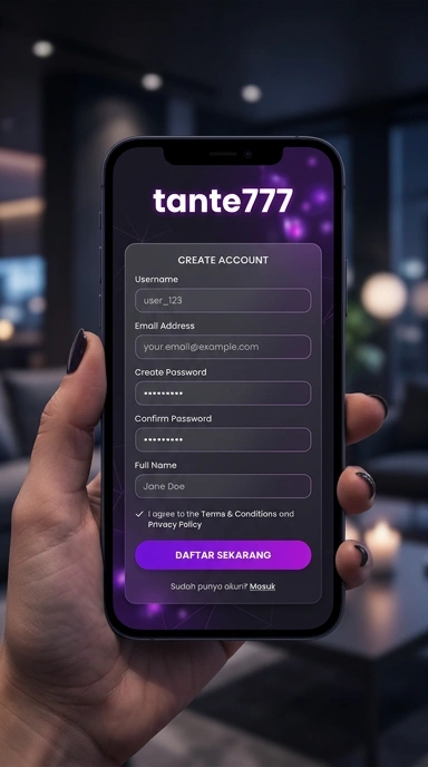 Tampilan halaman daftar tante777